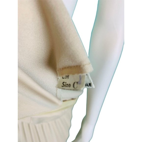 Vintage 70s Dress Set Womens M Khaki Rhinestone Buttons Dramatic Pleated Maxi Sk - Picture 8 of 10